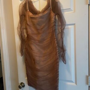 Fashion Nova Sheer Brown Dress -size XL